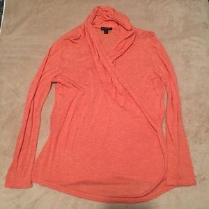 Lafayette 148 Cowl Neck Plunge Faux Wrap Coral Top
